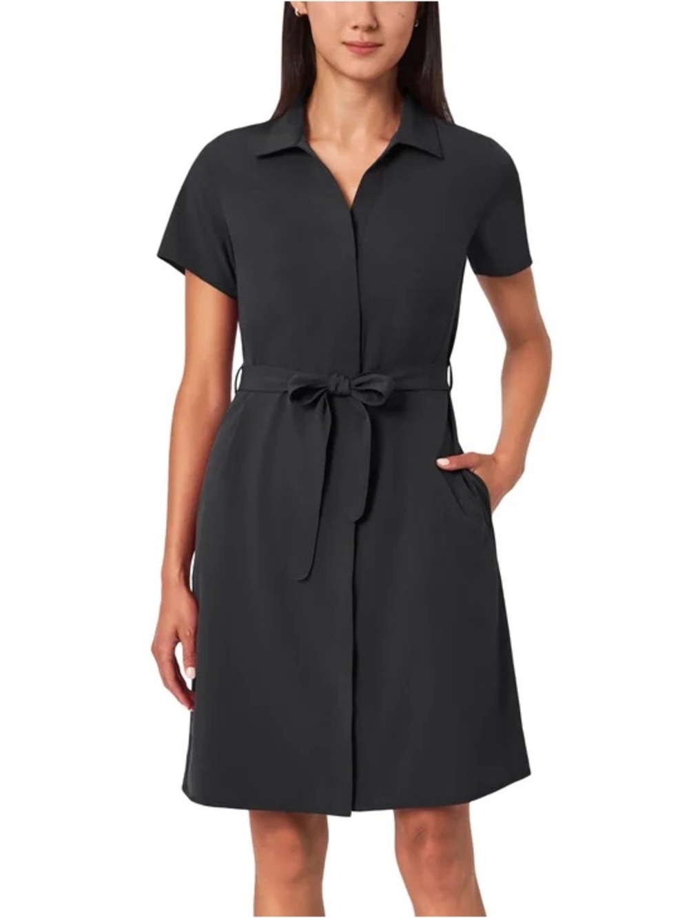 Modern Ambition Women’s Black Shirt Dress Short Sleeve Belted Relaxed Size XL
